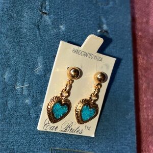 Gold-Plated Turquoise Heart Drop Earrings - Women Jewelry